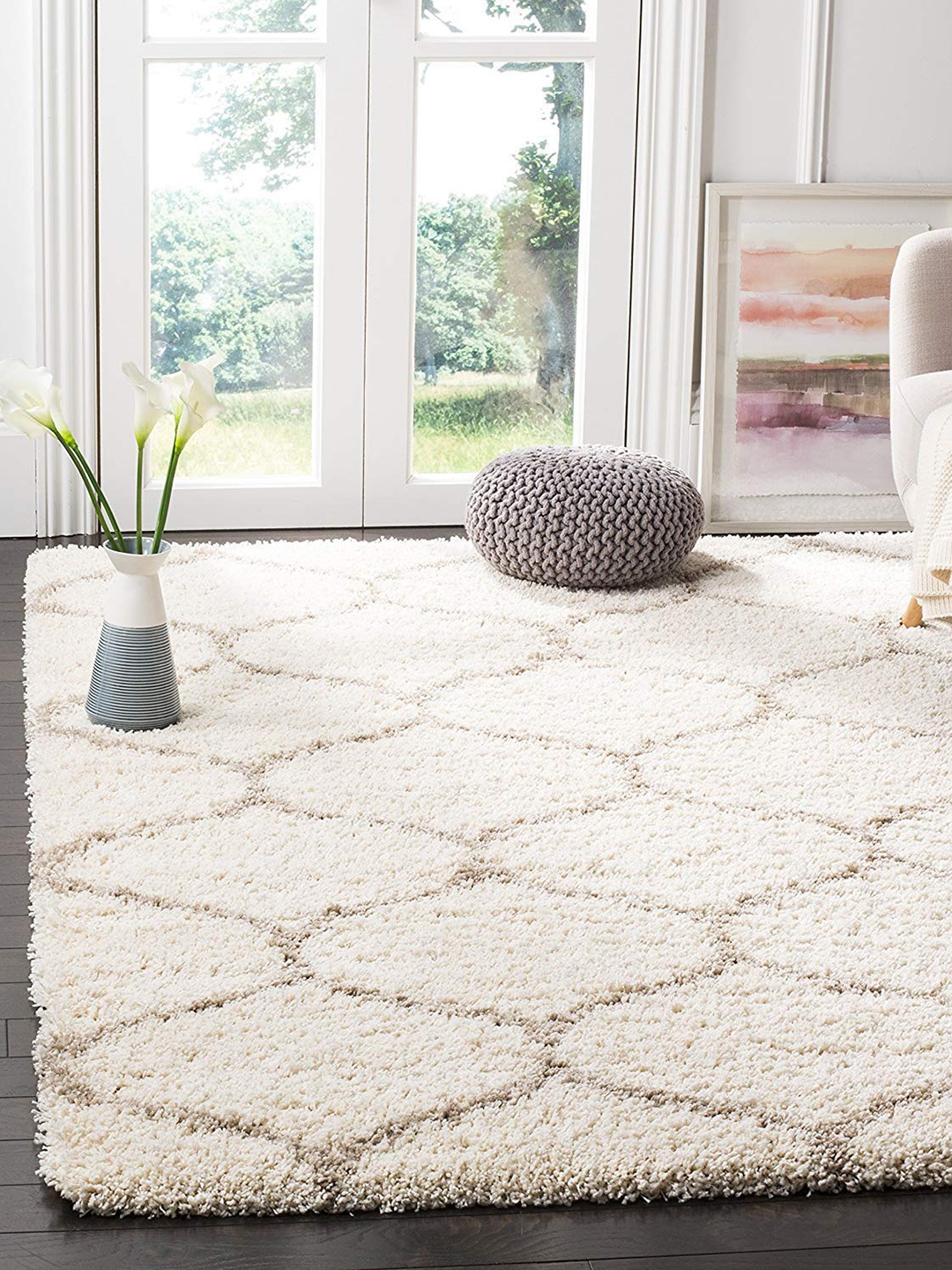 

AaHo Decor Cream Shaggy Woolen Carpet