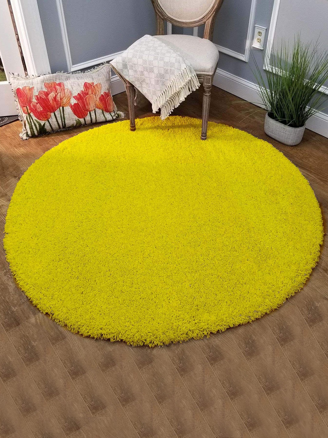 

AaHo Decor Yellow Round Woollen Rug Carpet
