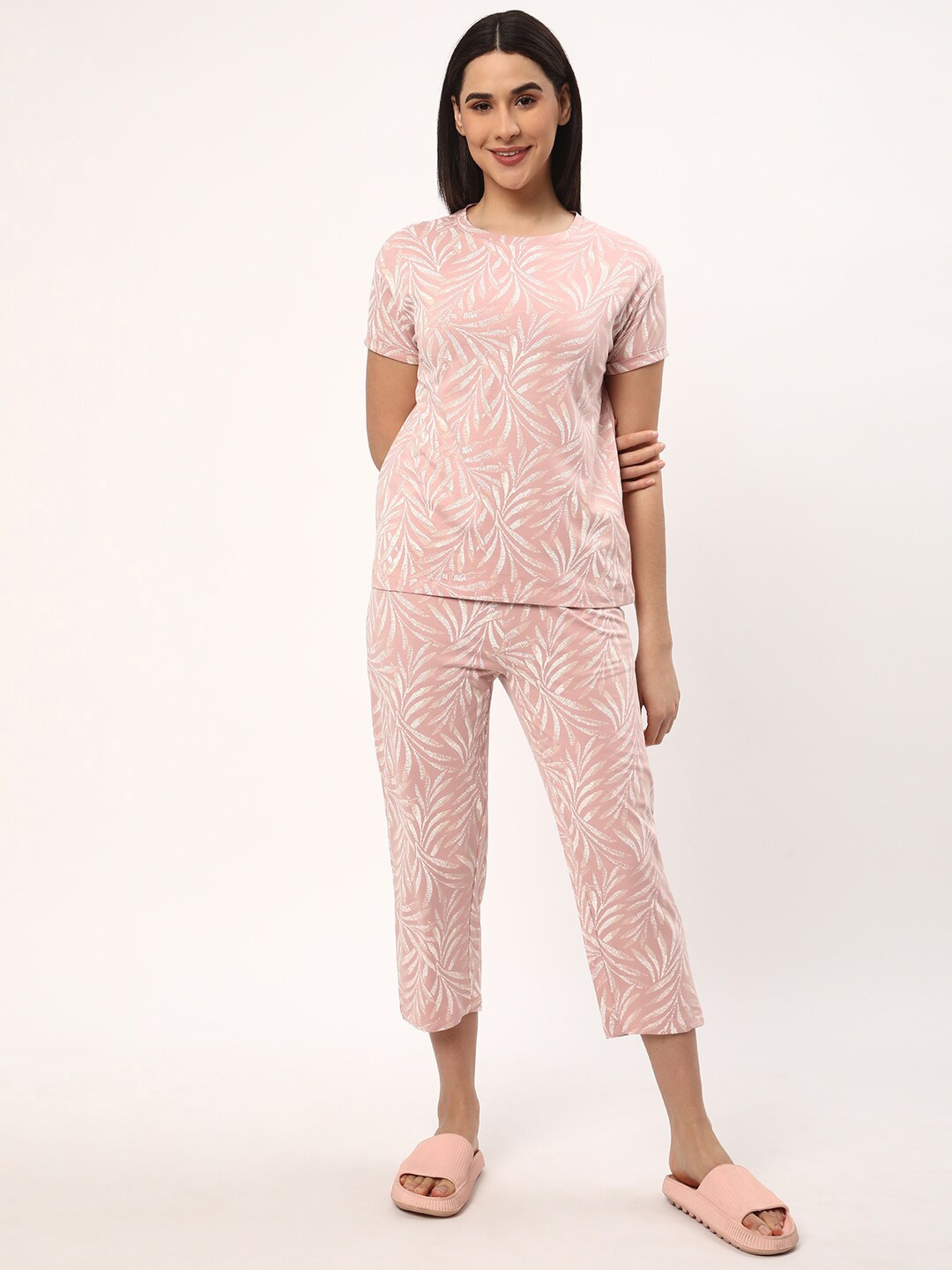 

R&B Printed Pure Cotton Night Suit, Pink