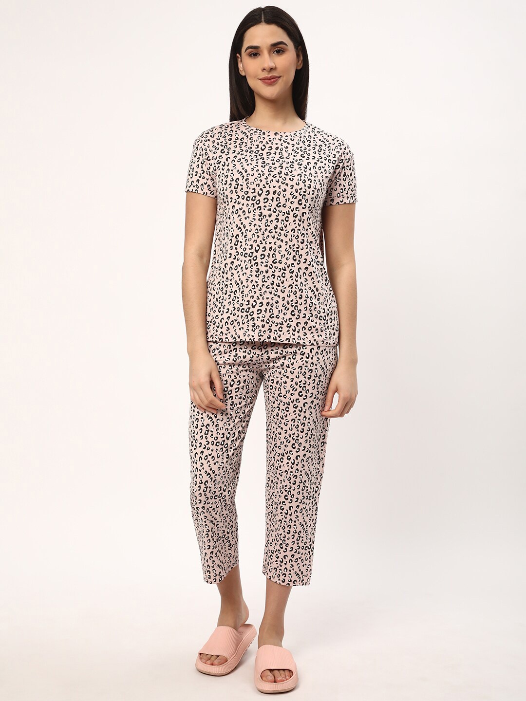 

R&B Abstract Printed Pure Cotton Night suit, Peach