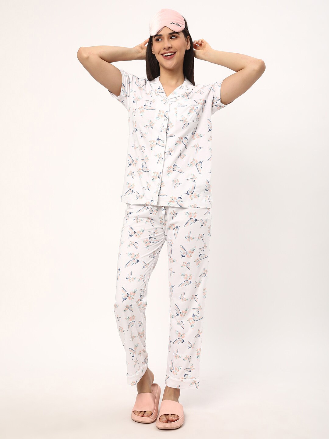 

R&B Conversational Printed Pure Cotton Night Suit, Blue