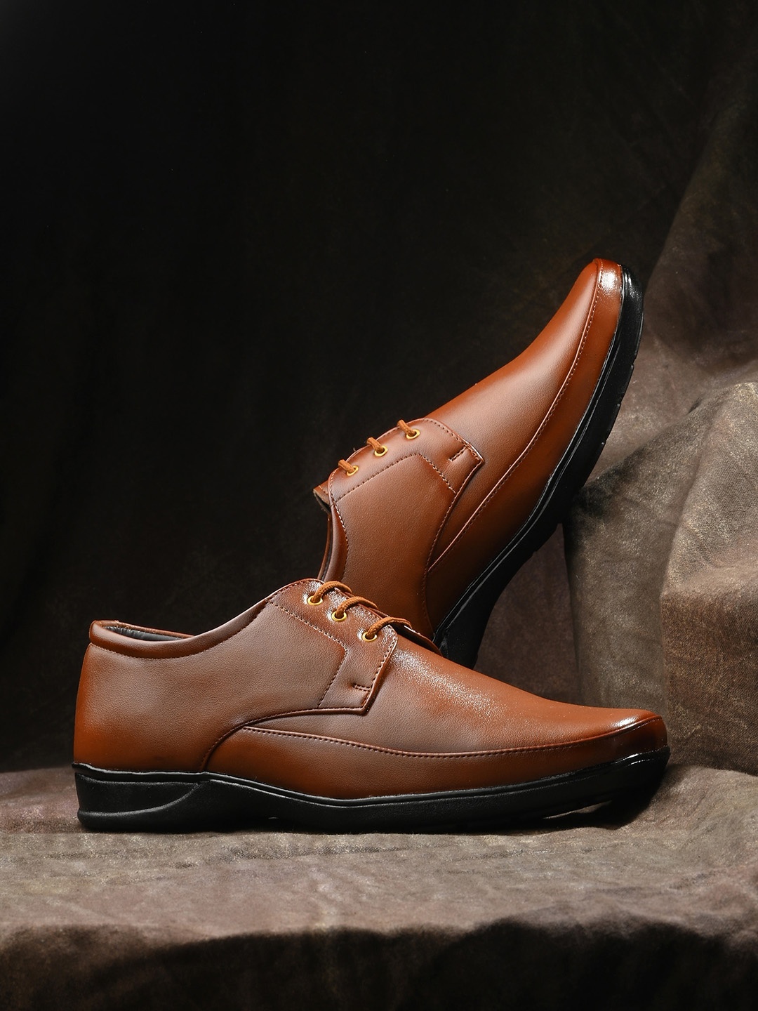 

BUCIK Men Lace Up Synthetic Leather Formal Derbys, Tan
