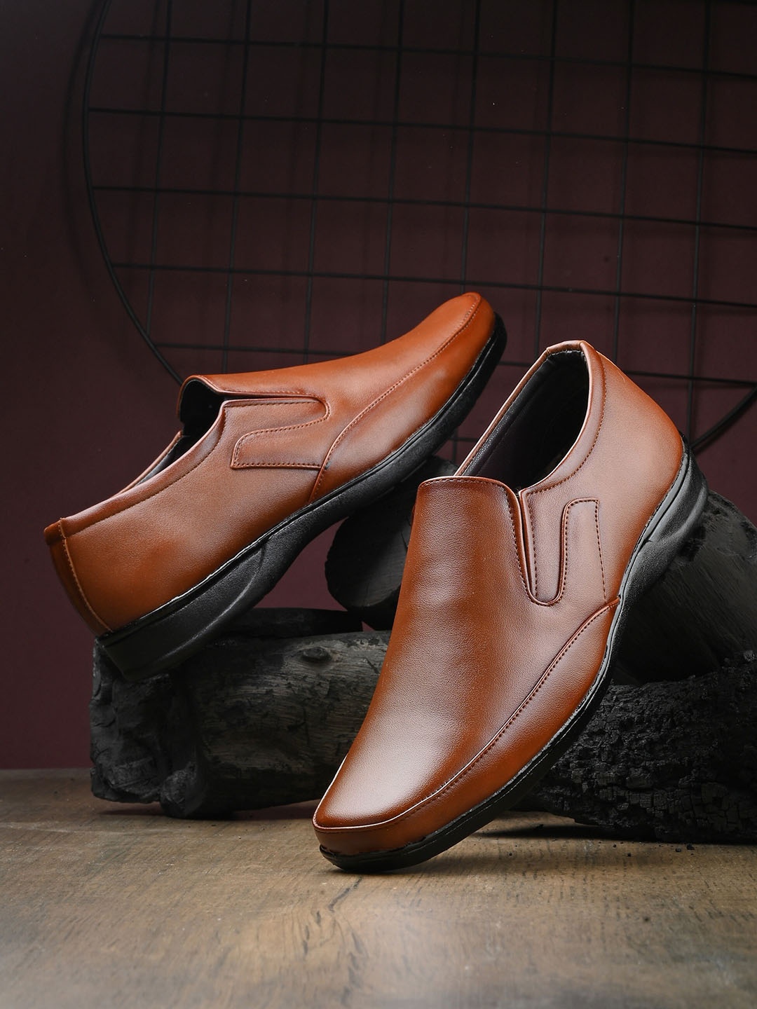 

BUCIK Men Formal Slip On Shoes, Tan