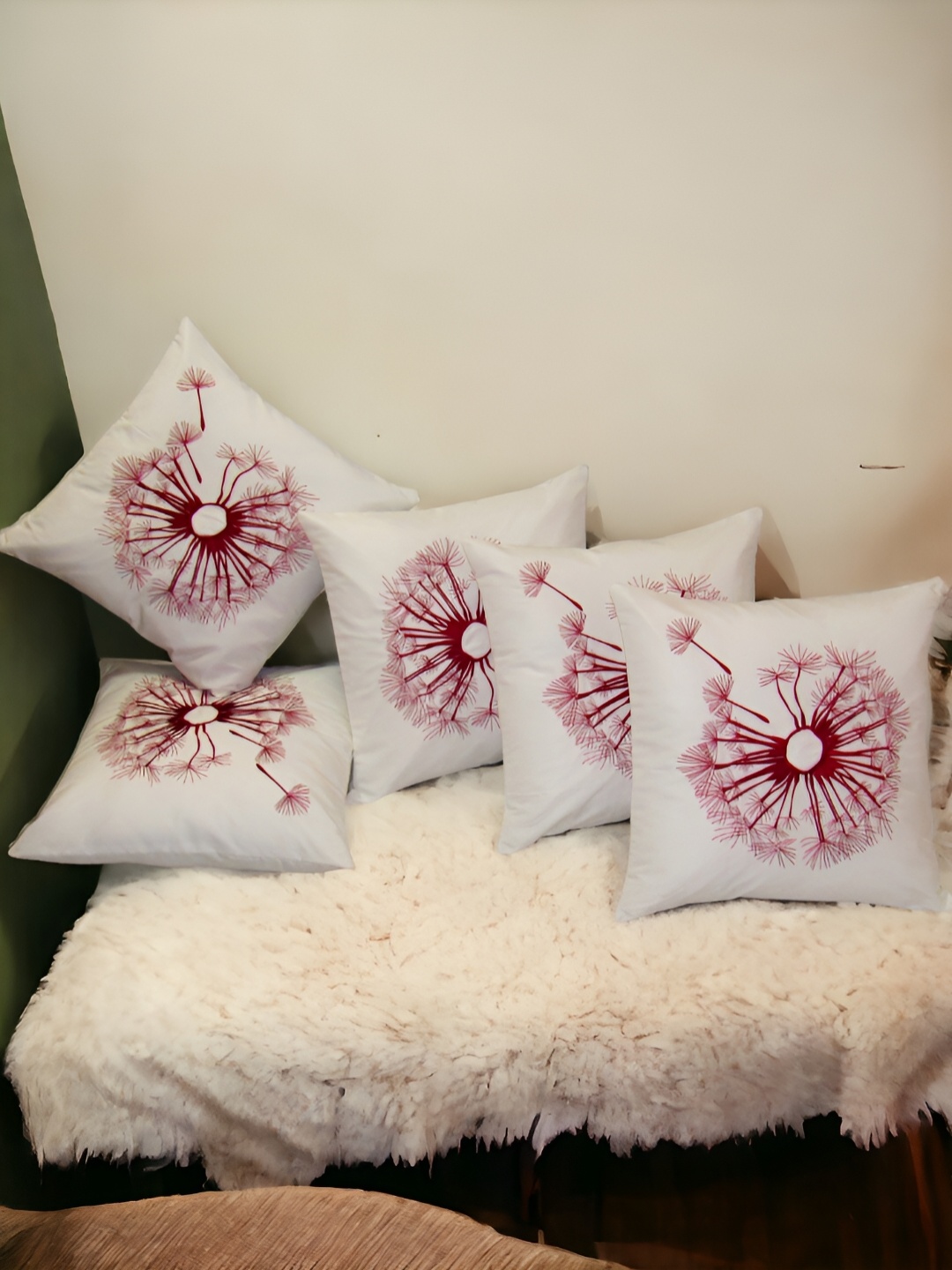 

Zikrak Exim White 5 Pcs Embroidered Satin Square Cushion Covers