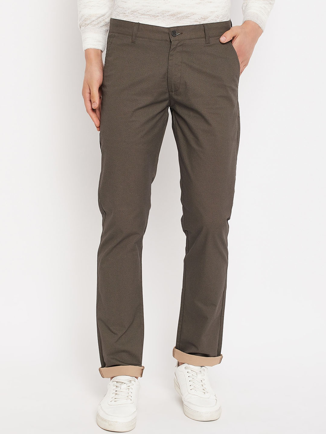 

Duke Men Printed Slim Fit Cotton Trousers, Brown