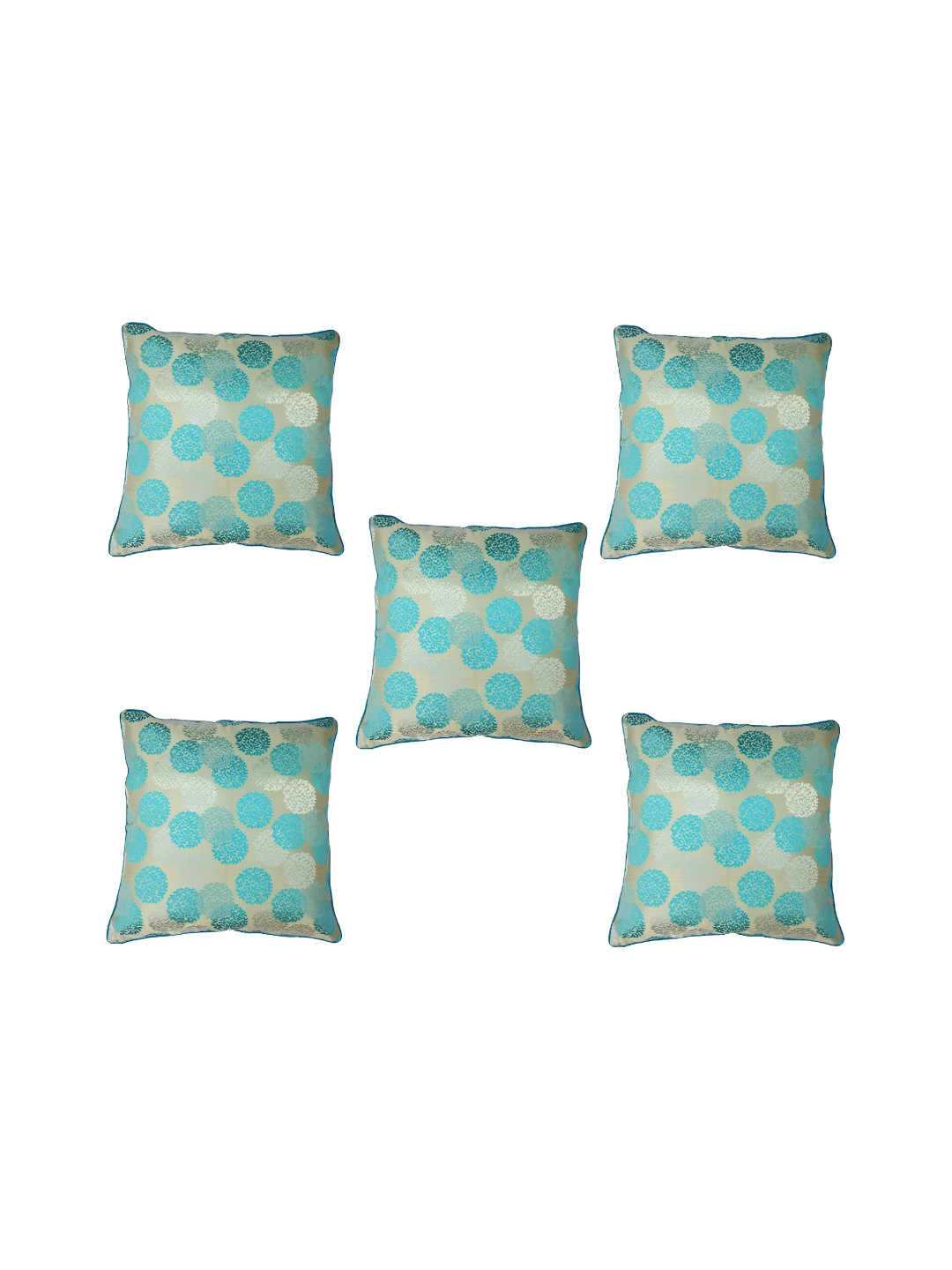 

MONKDECOR Teal Green & White 5Pcs Ethnic Motifs Square Cushion Covers