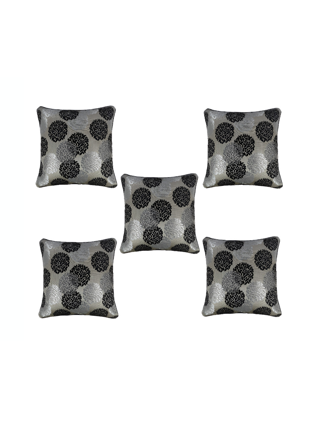 

MONKDECOR Black & Silver-Toned Set of 5 Ethnic Motifs Square Cushion Covers