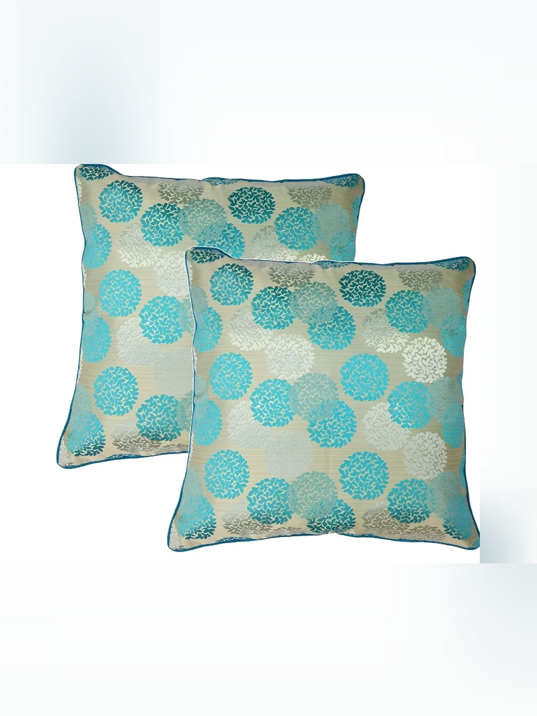 

MONKDECOR Teal Green & Silver-Toned 2Pcs Ethnic Motifs Square Cushion Covers