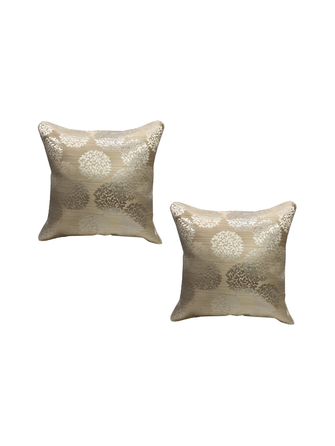 

MONKDECOR Cream & Silver-Toned 2Pcs Floral Square Cushion Covers