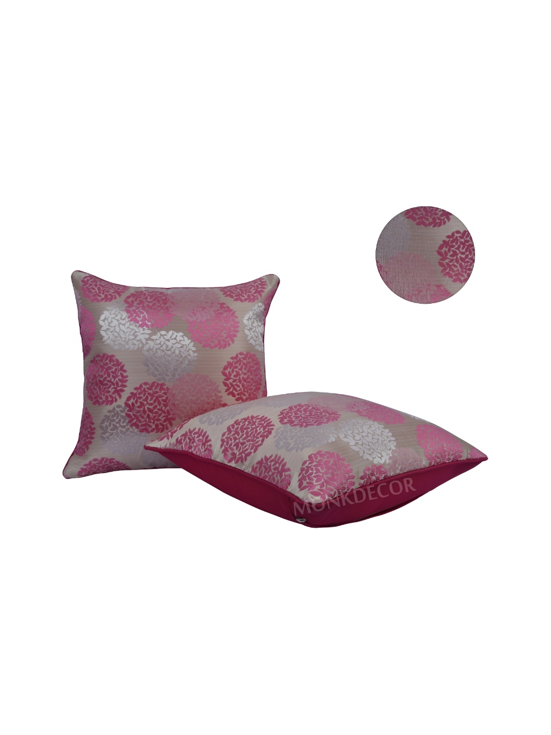

MONKDECOR Pink & Silver-Toned 2Pcs Ethnic Motifs Square Cushion Covers