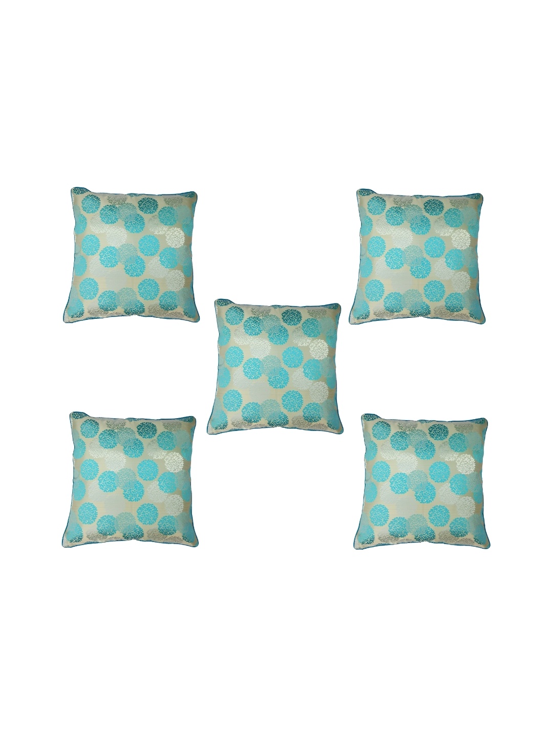 

MONKDECOR Teal Green & Silver-Toned 5Pcs Ethnic Motifs Square Cushion Covers