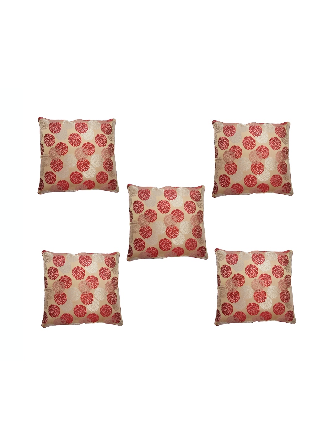 

MONKDECOR Maroon & Silver-Toned 5Pcs Floral Square Cushion Covers