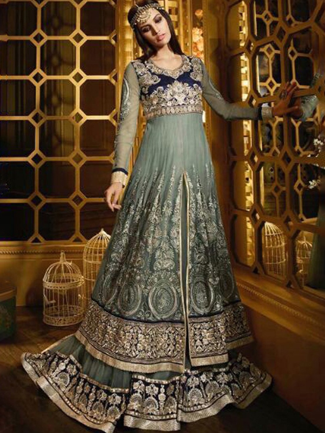 

Chandbaali Embroidered Semi-Stitched Dress Material, Grey