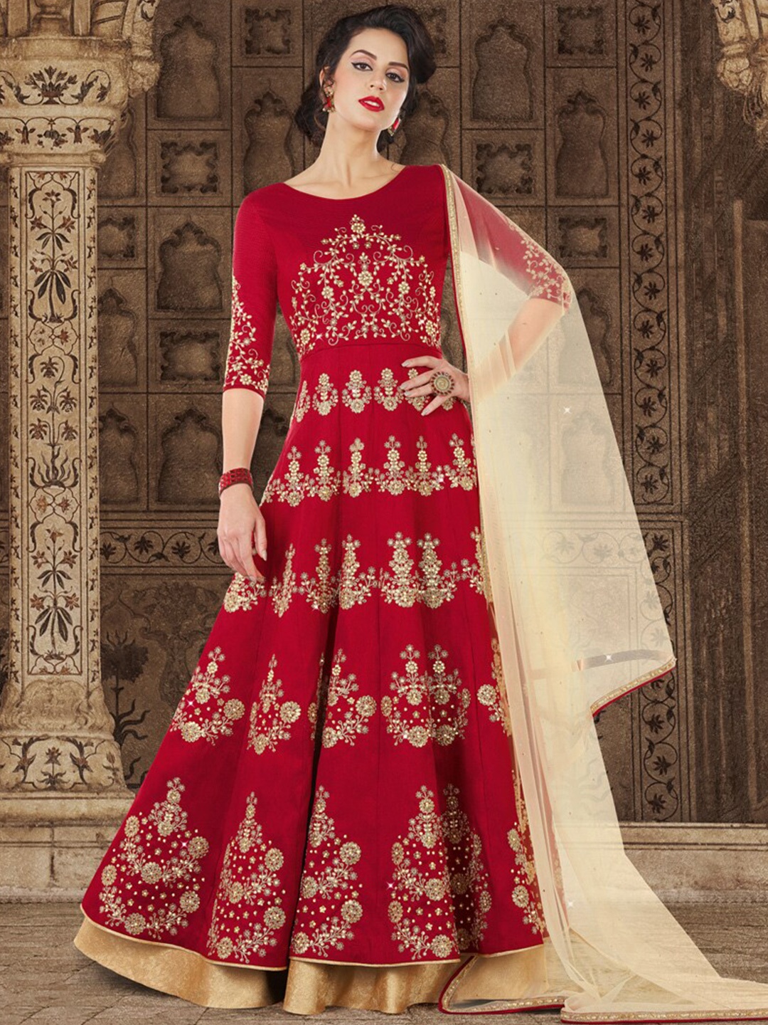 

Chandbaali Embroidered Art Silk Semi-Stitched Dress Material, Maroon