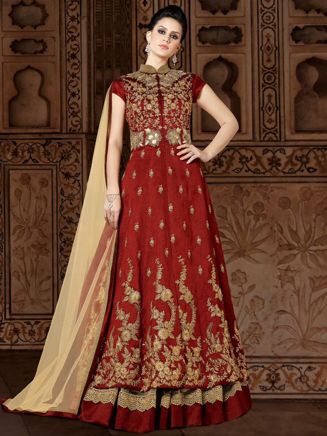 

Chandbaali Embroidered Art Silk Semi-Stitched Dress Material, Maroon