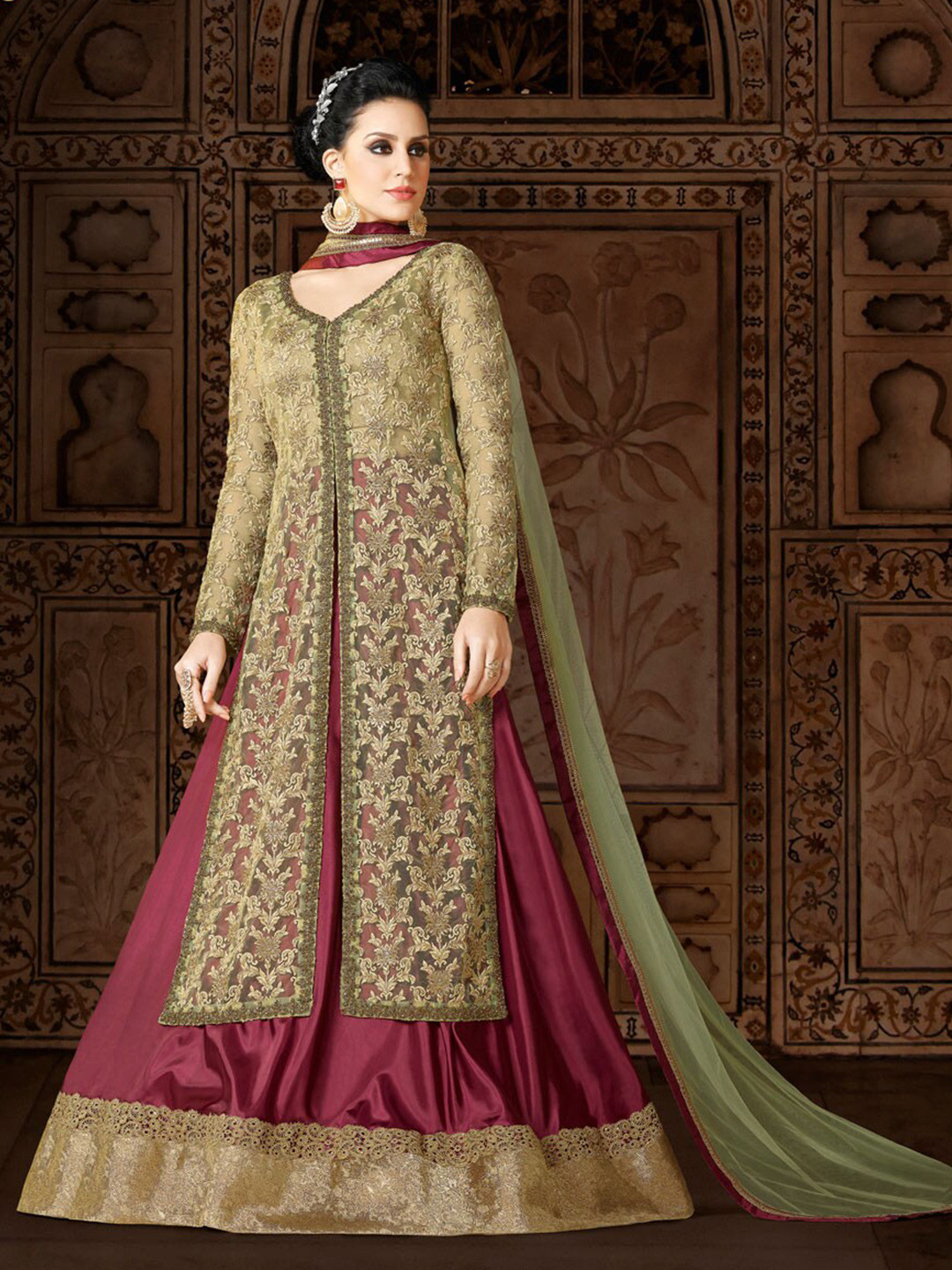 

Chandbaali Embroidered Semi-Stitched Dress Material, Green