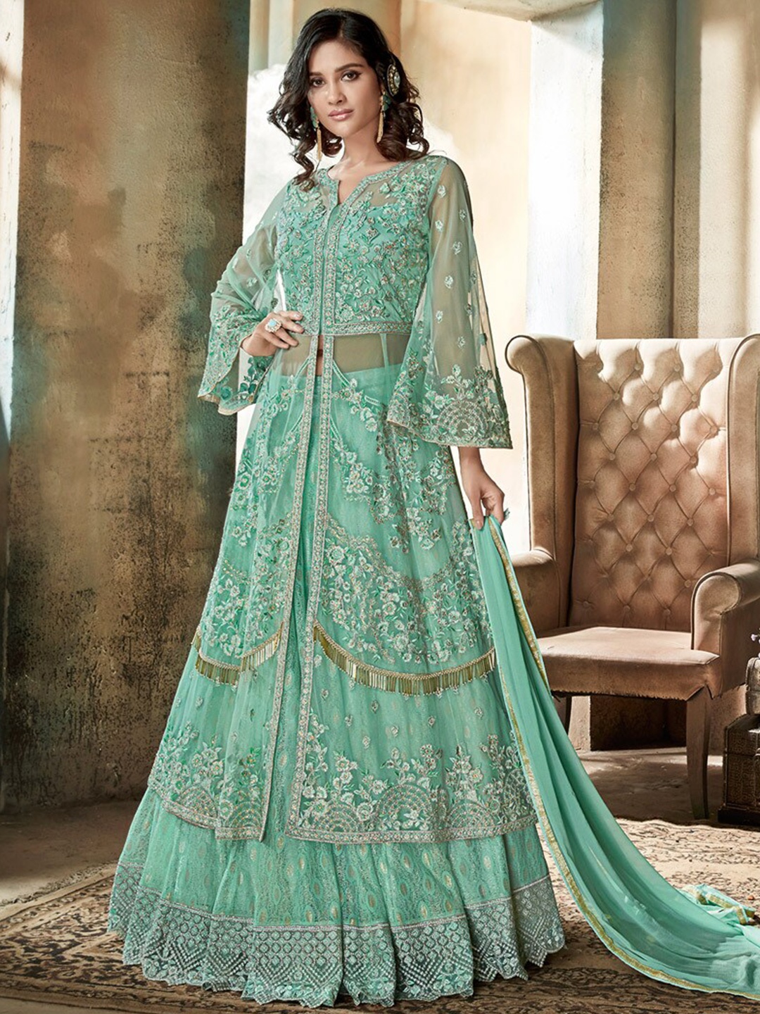 

Chandbaali Embroidered Semi-Stitched Dress Material, Blue