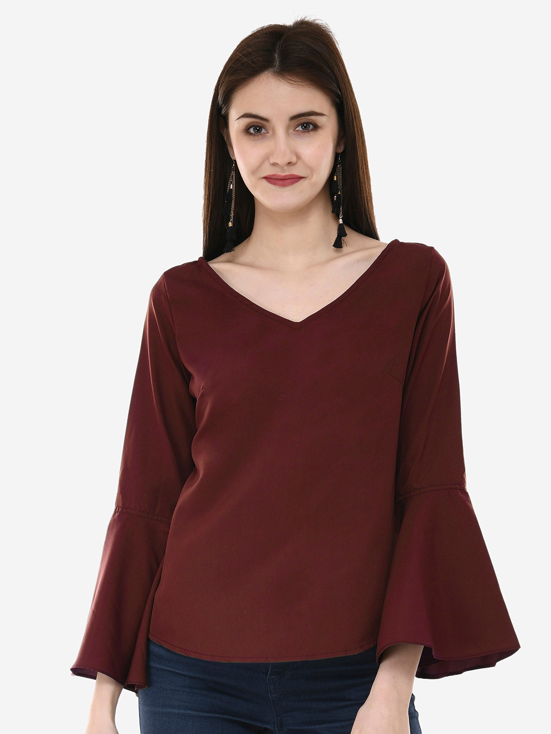 

V&M V-Neck Bell Sleeve Top, Brown