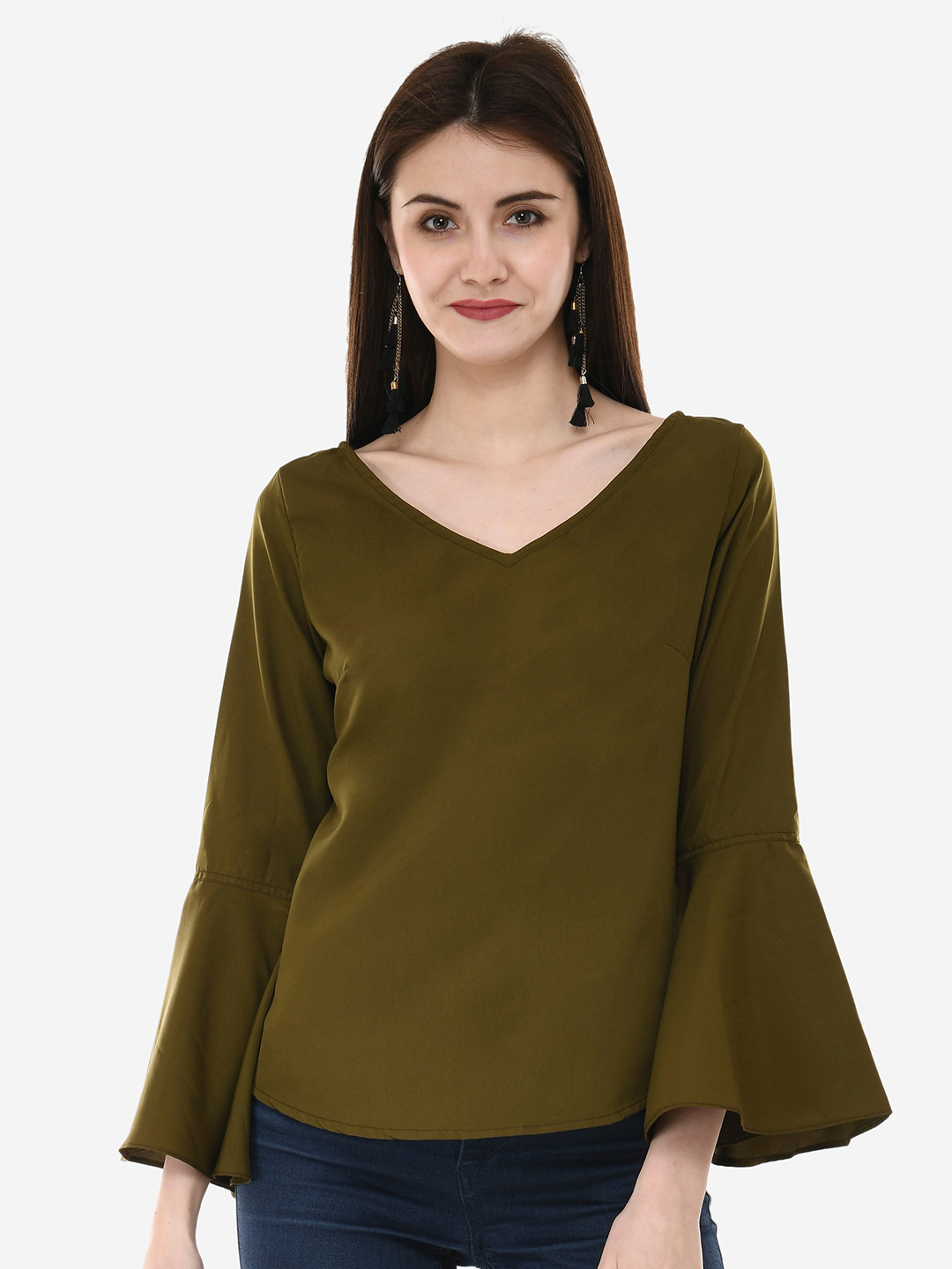 

V&M V-Neck Bell Sleeve Top, Olive