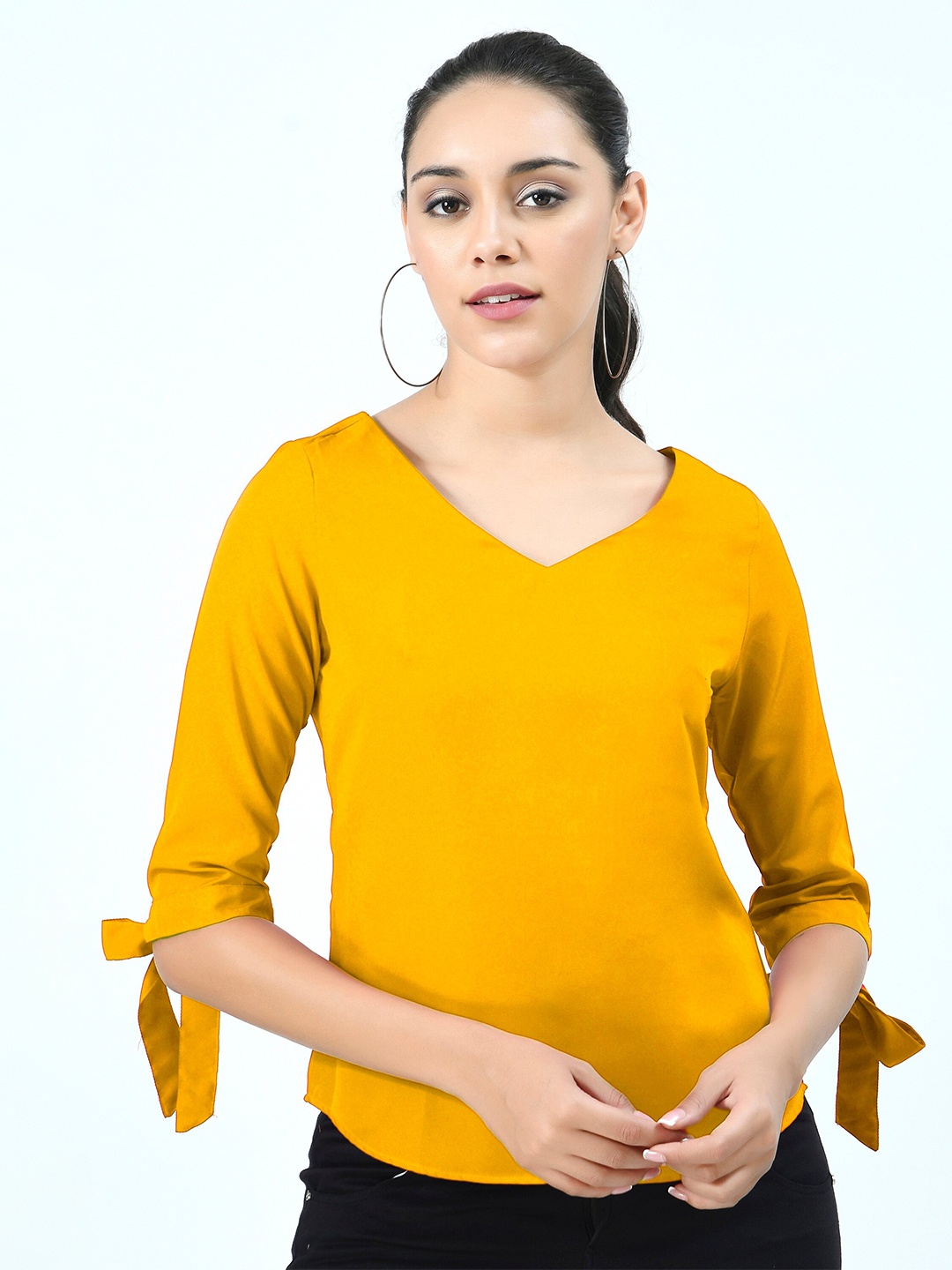 

V&M V-Neck Tie Up Top, Mustard