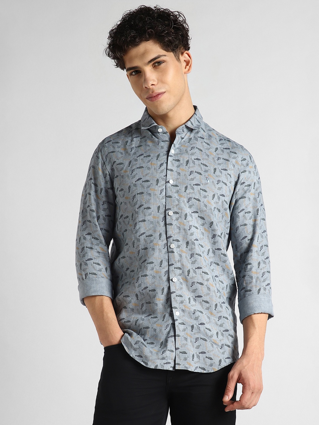 

SIMON CARTER LONDON Men Slim Fit Opaque Printed Casual Shirt, Blue