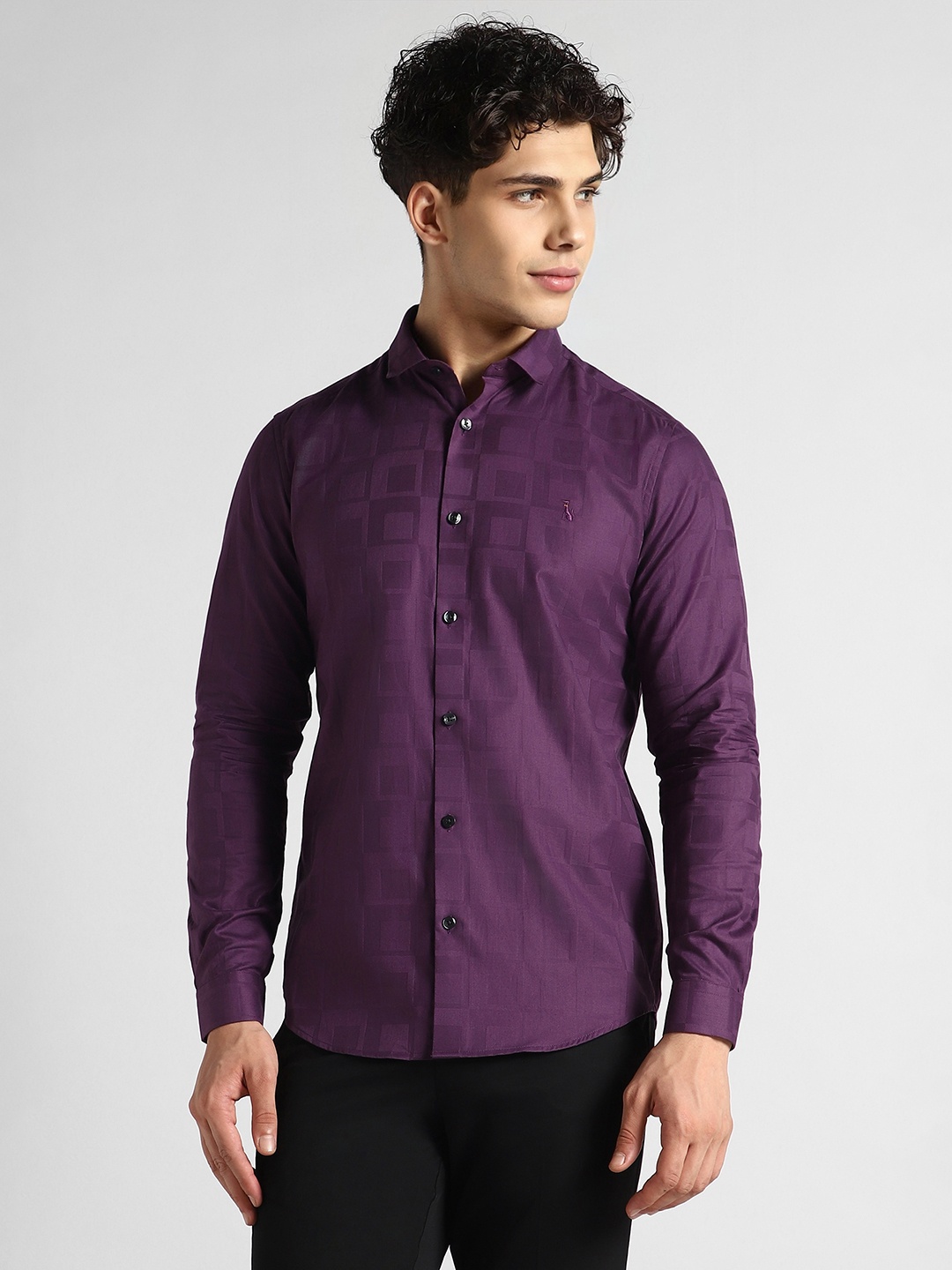 

SIMON CARTER LONDON Slim Fit Spread Collar Long Sleeves Cotton Casual Shirt, Purple