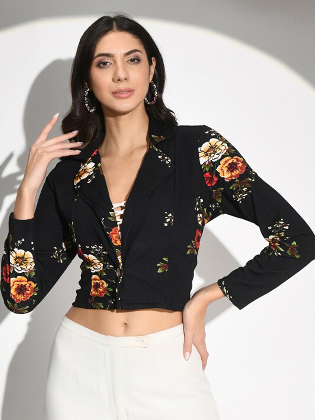 

BAESD Women Printed Button Shrug, Black