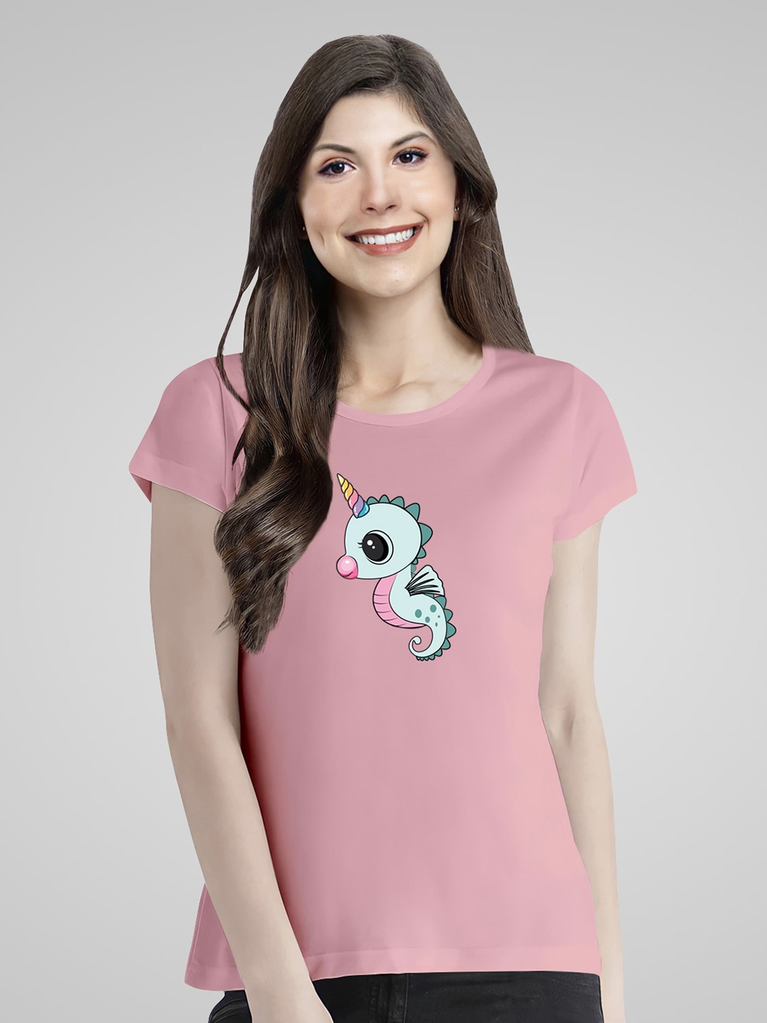 

Pootlu Graphic Printed Round Neck Pure Cotton T-shirt, Pink