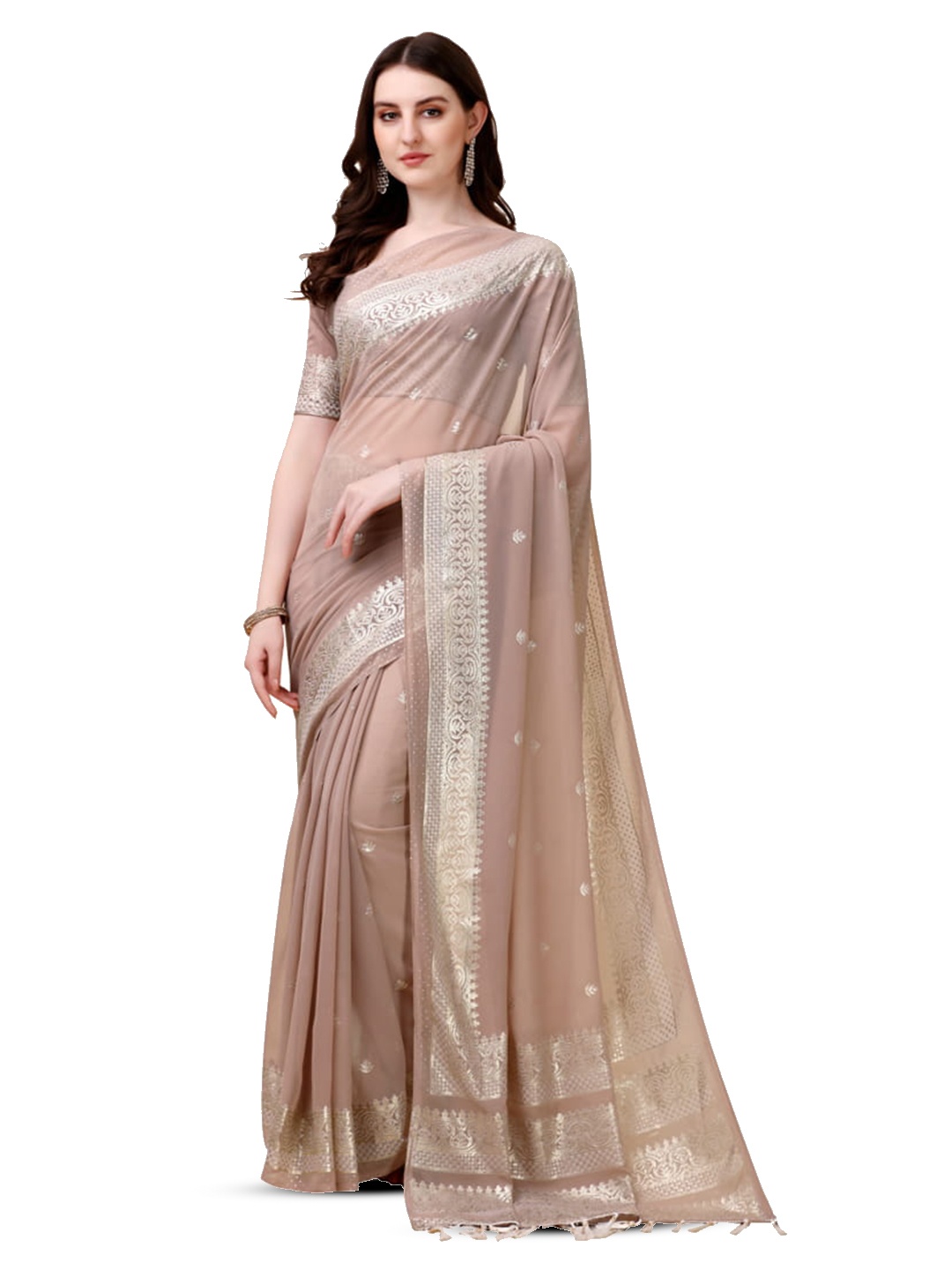 

Marabout Woven Design Zari Kanjeevaram Saree, Brown
