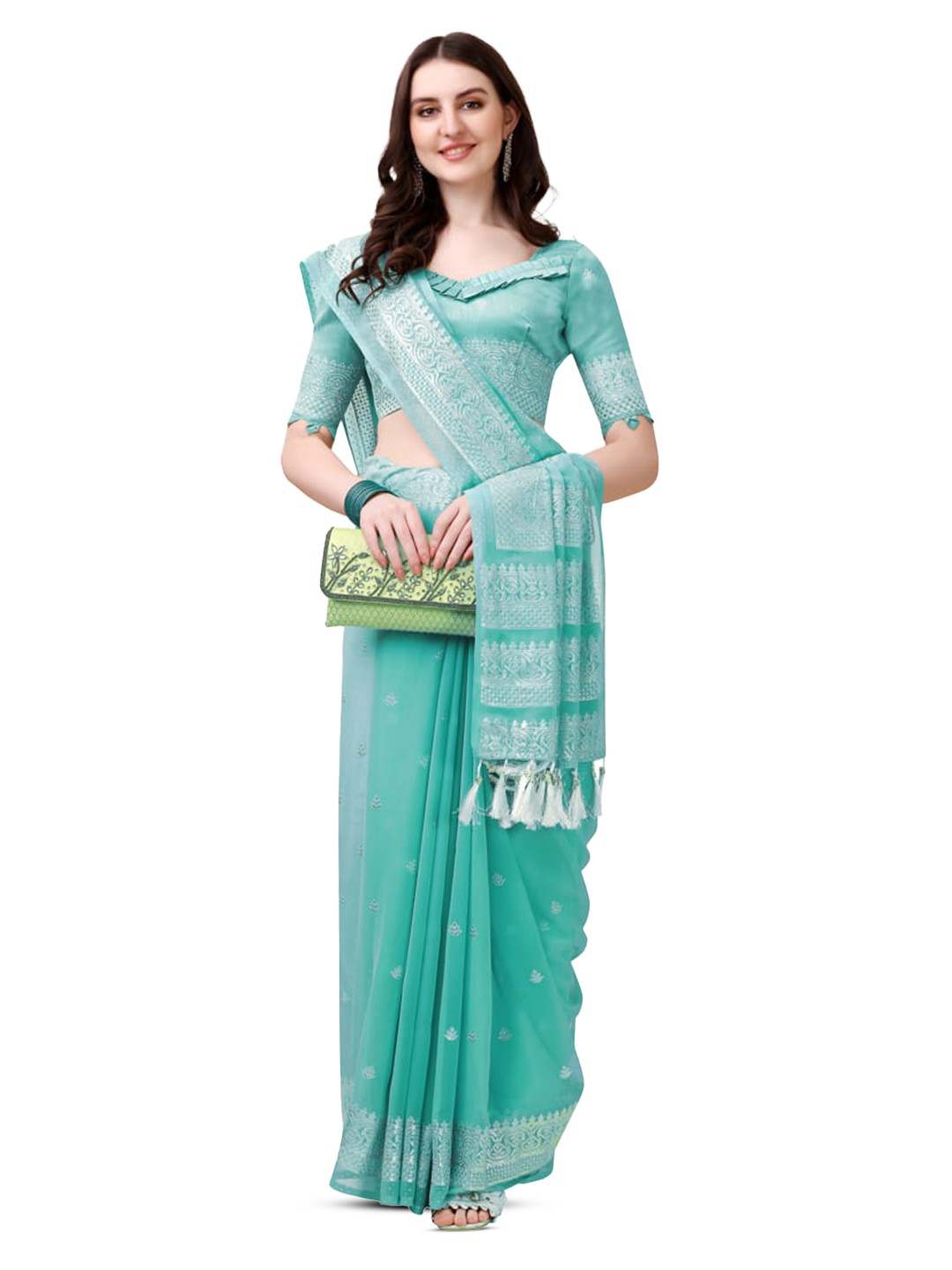

Marabout Woven Design Zari Silk Cotton Kanjeevaram Saree, Blue