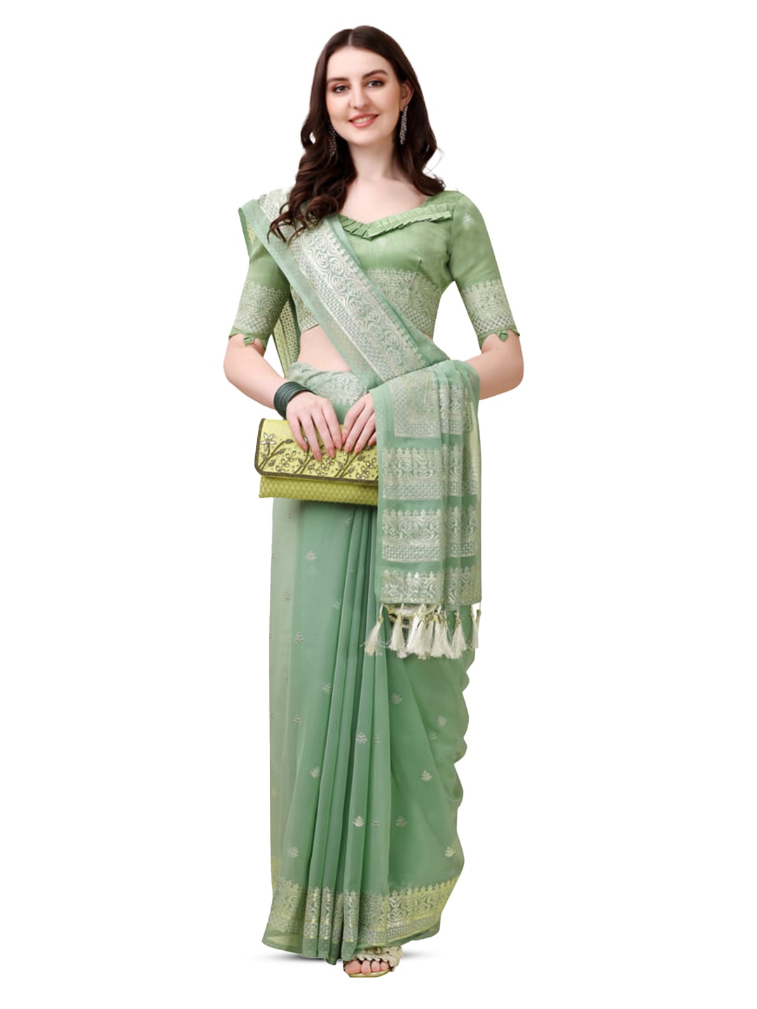 

Marabout Woven Design Zari Kanjeevaram Saree, Green