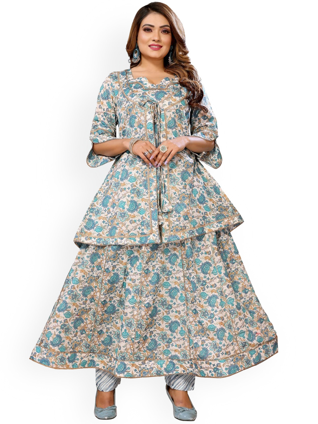 

Krimmple Women Floral Printed Regular Pure Cotton Kurta with Sharara, Blue