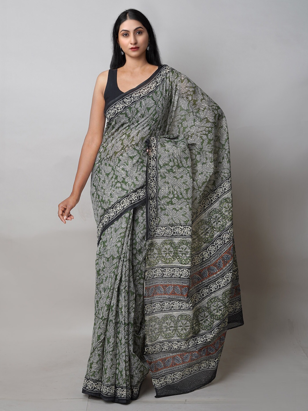 

Unnati Silks Floral Silk Cotton Kota Saree, Green