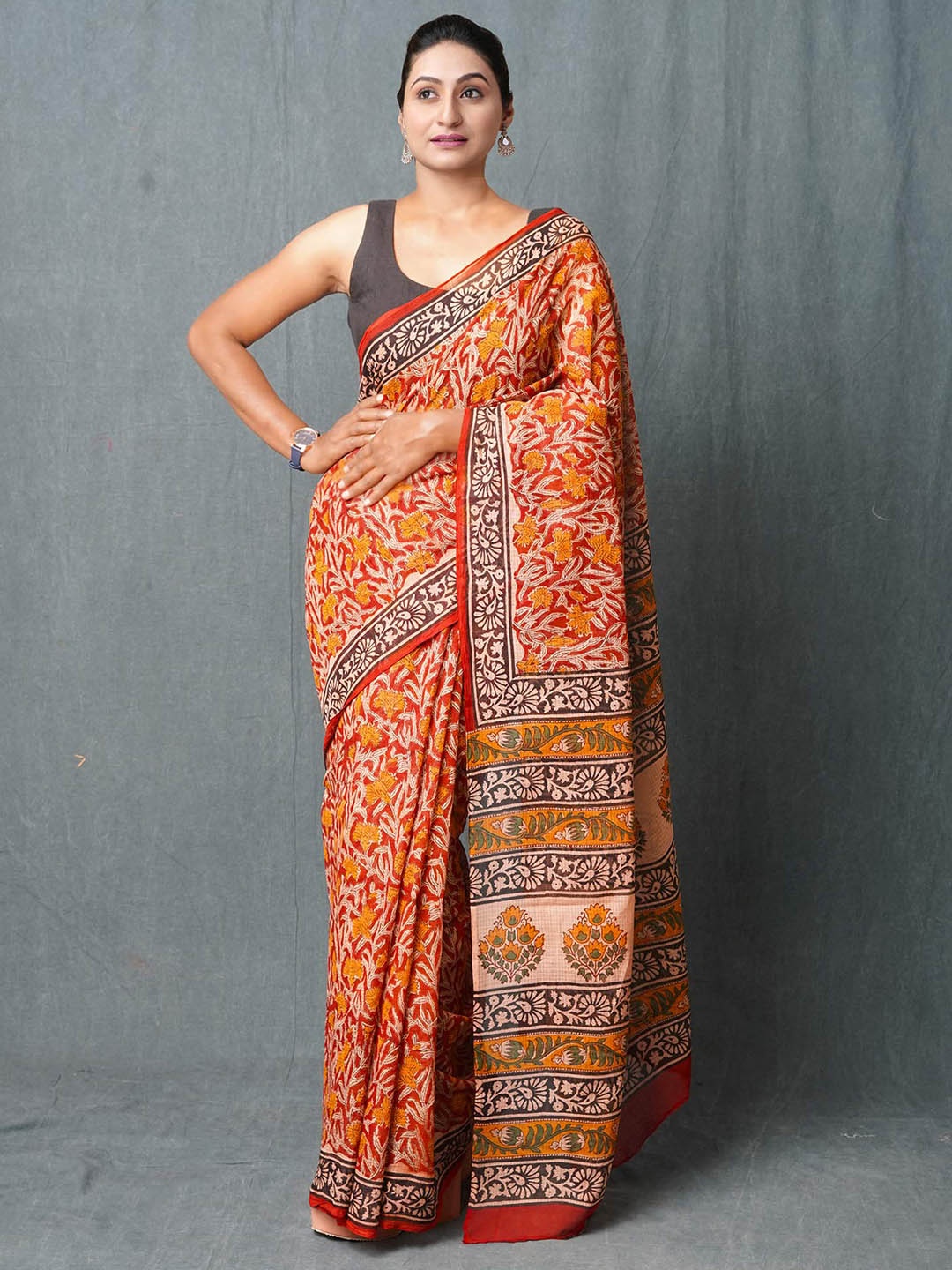 

Unnati Silks Floral Silk Cotton Kota Saree, Red