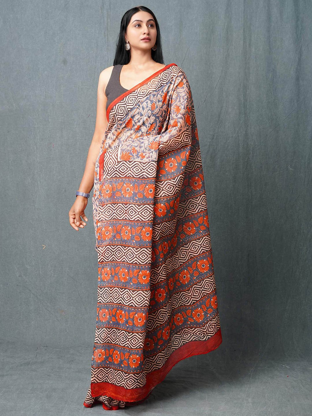 

Unnati Silks Floral Silk Cotton Kota Saree, Blue