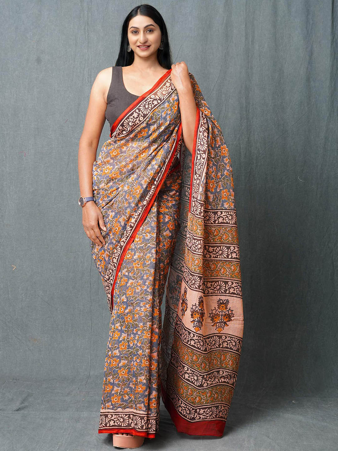 

Unnati Silks Floral Silk Cotton Kota Saree, Blue