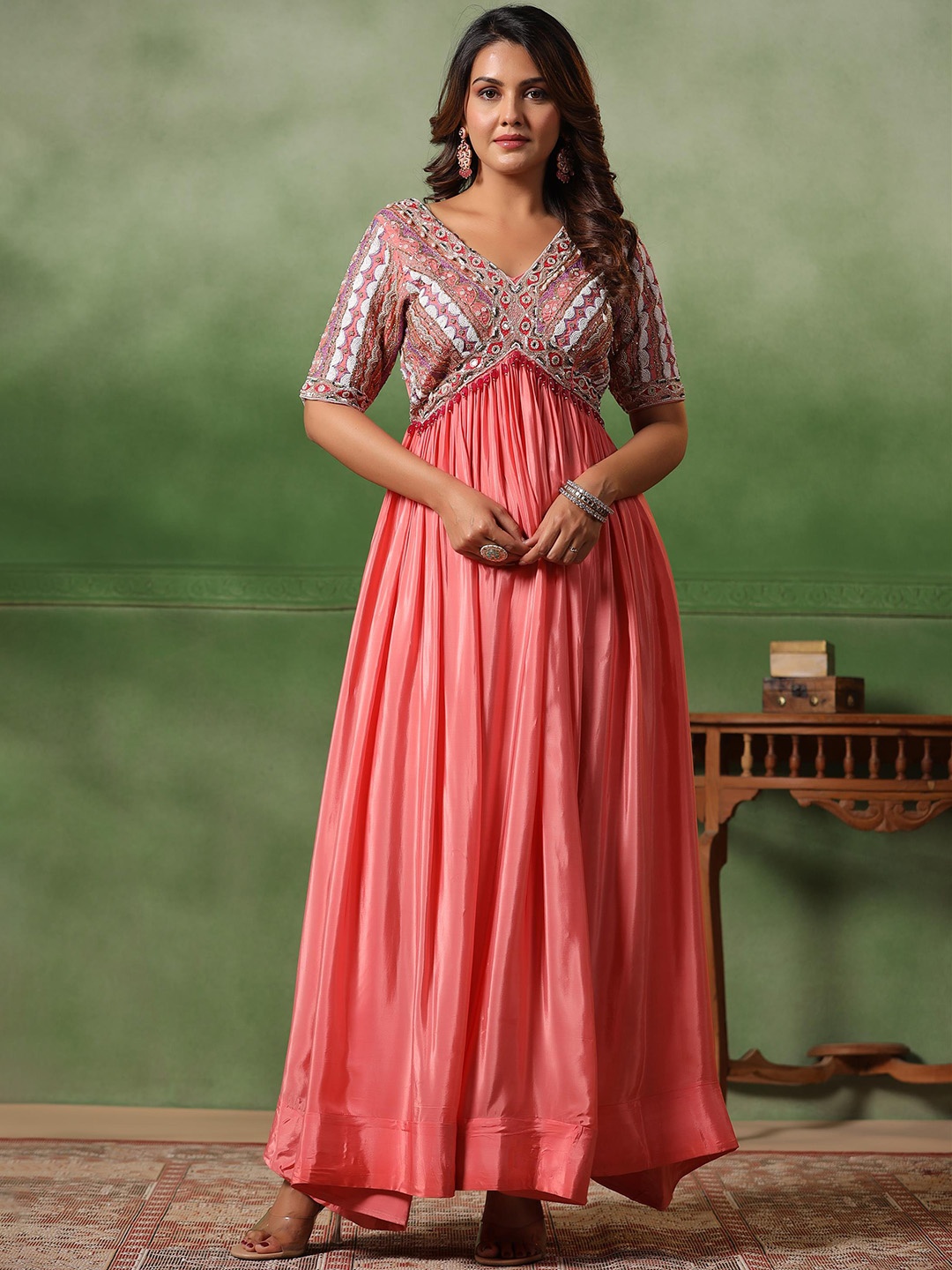 

SCAKHI Embellished Gown Maxi Ethnic Dresses, Pink