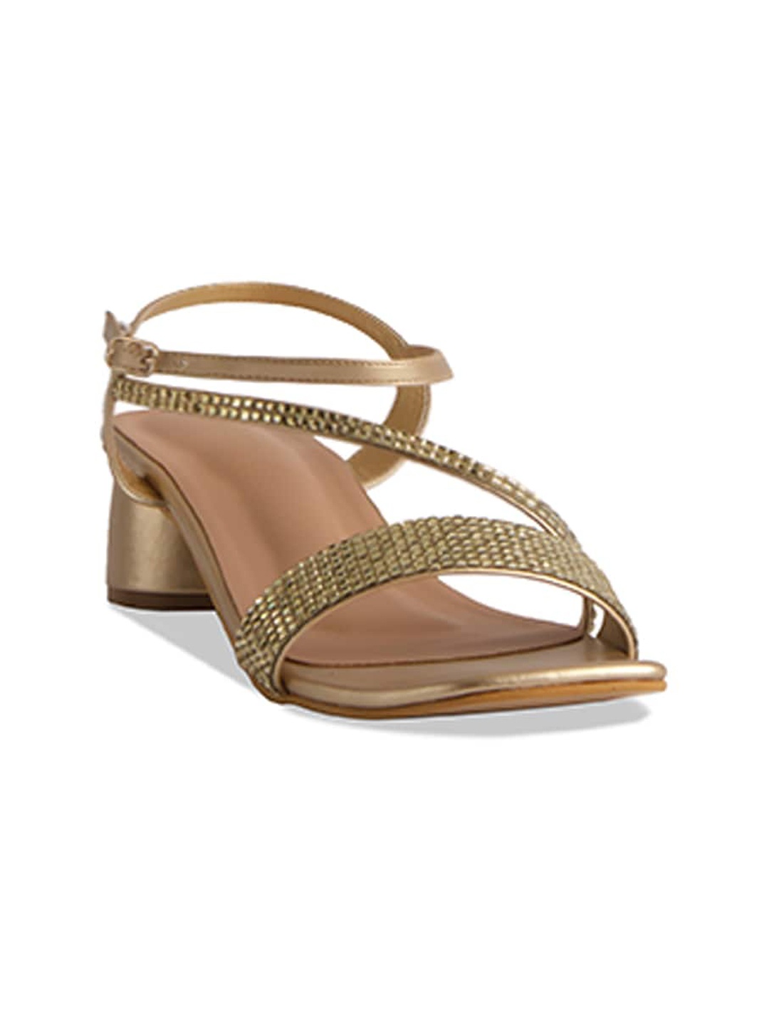 

ERIDANI Embellished Open Toe Block Heels, Gold
