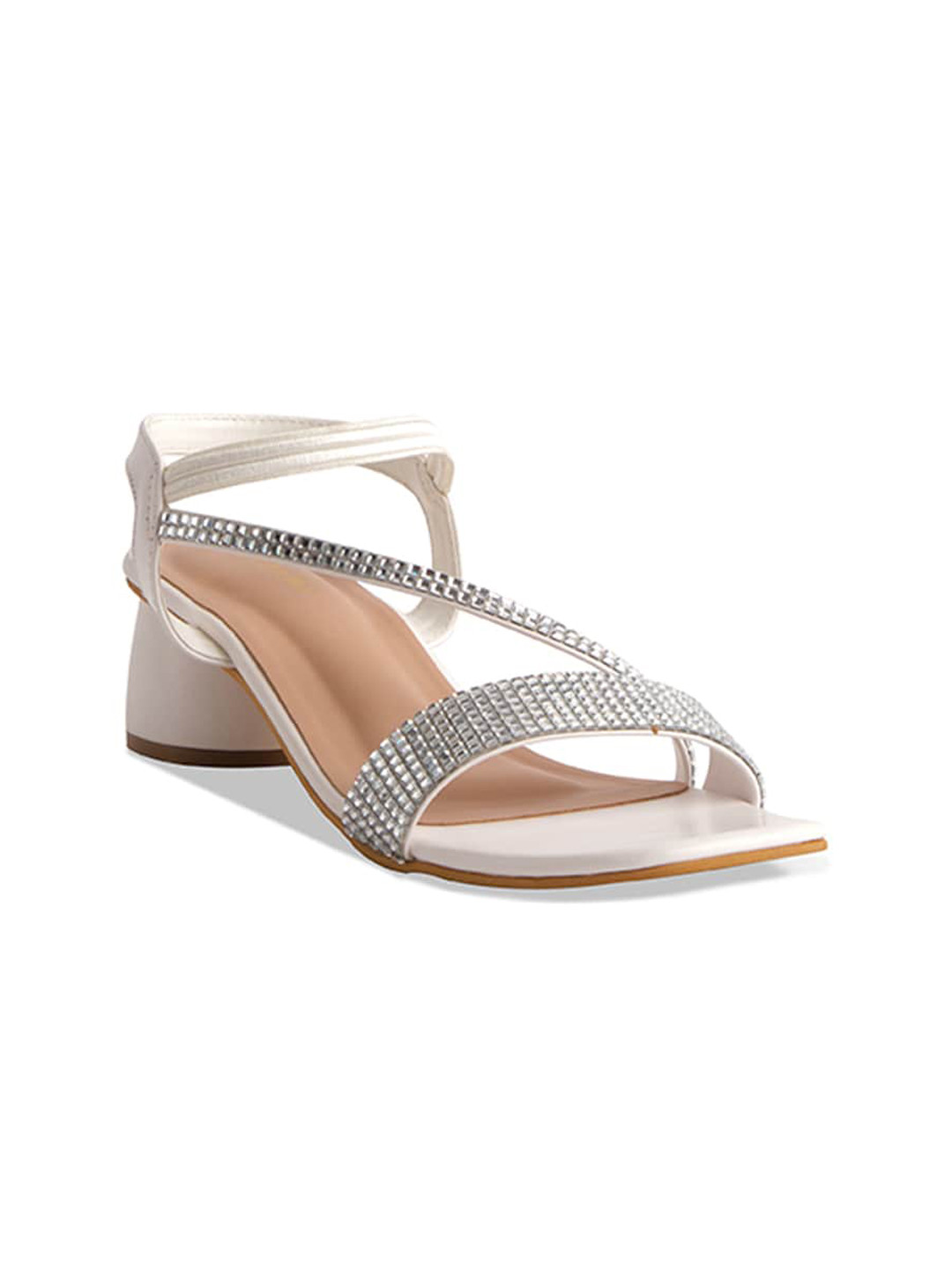 

ERIDANI Embellished Open Toe Block Heels, White