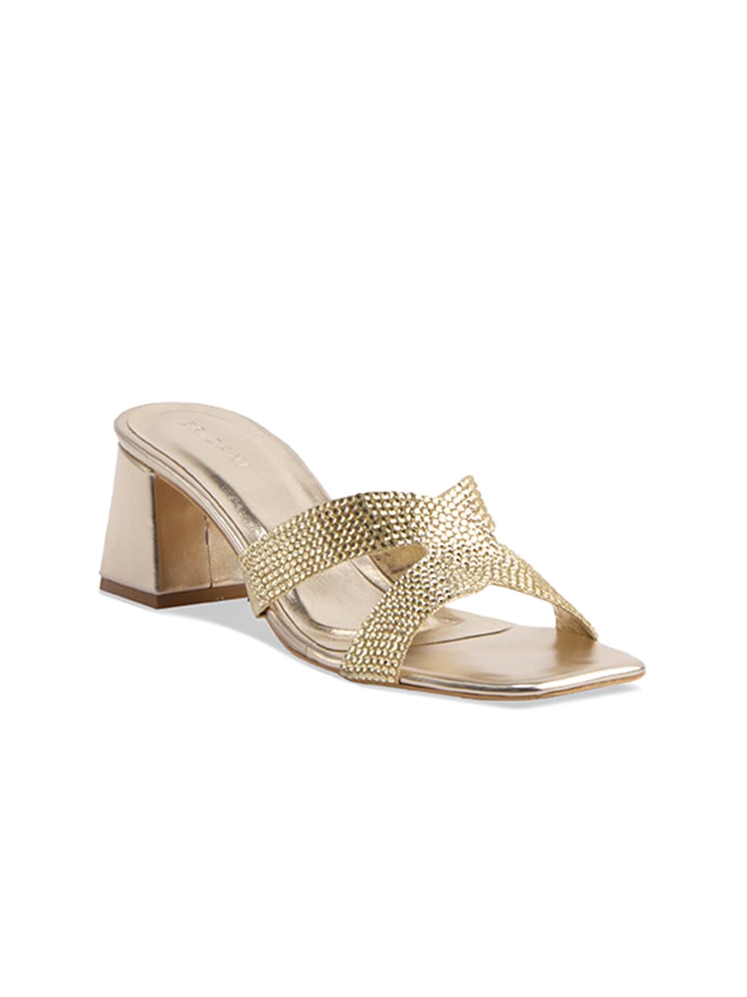 

ERIDANI Embellished Open Toe Block Heels, Gold