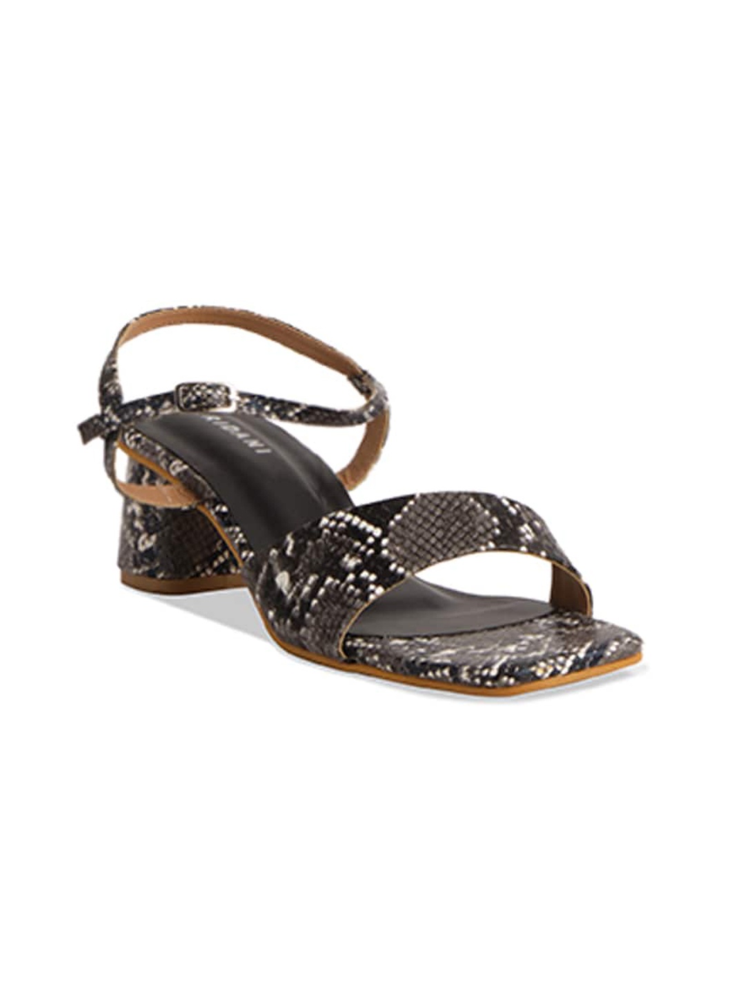 

ERIDANI Printed Open Toe Block Heels, Black