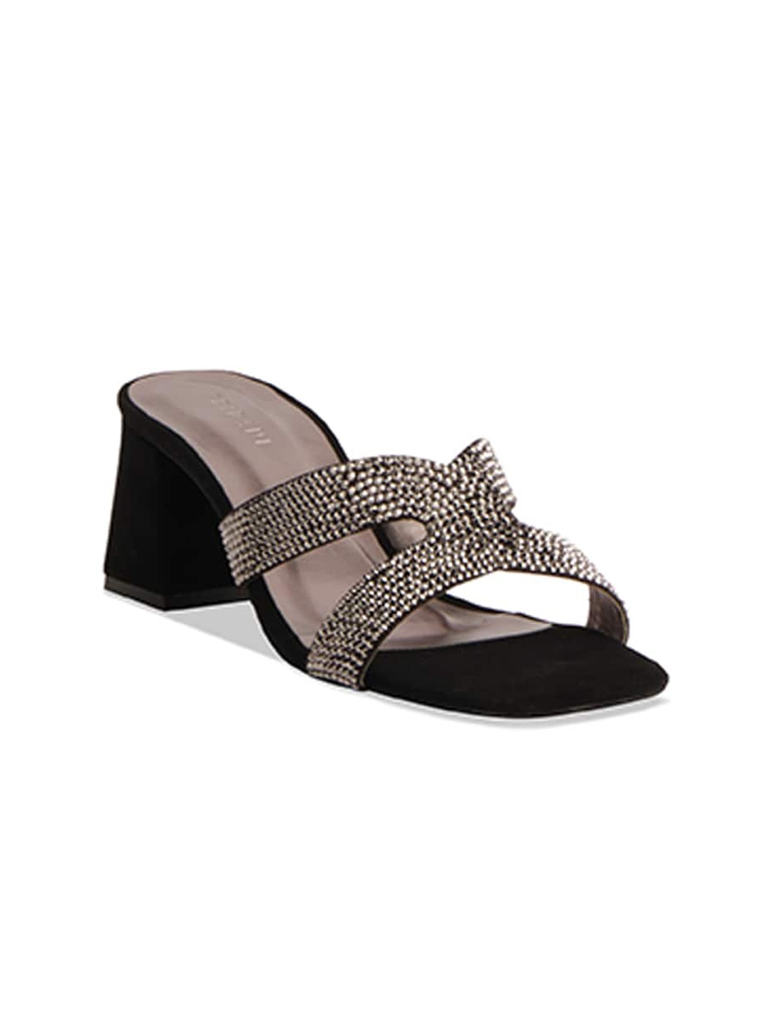 

ERIDANI Embellished Open Toe Block Heels, Black