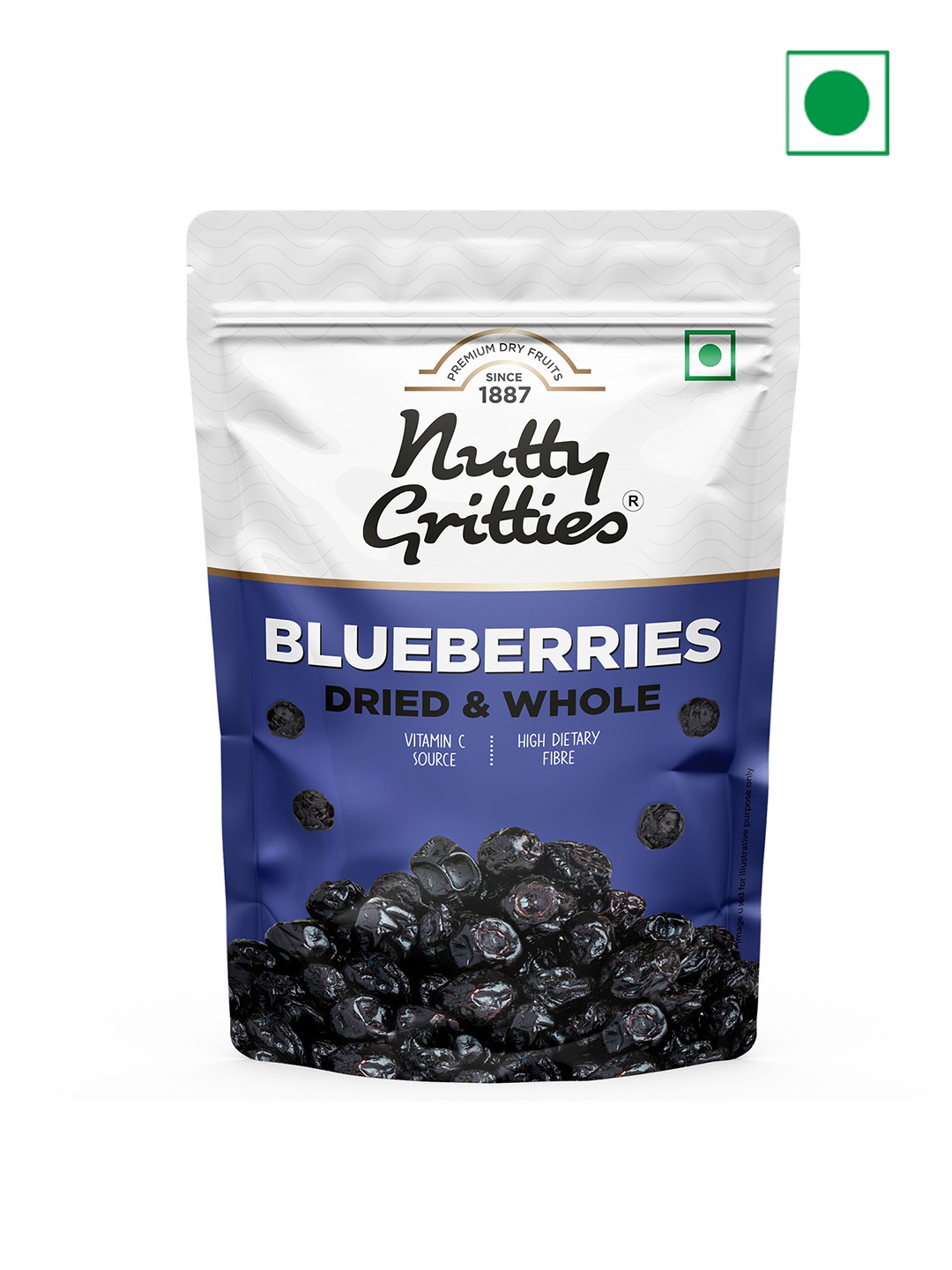 

Nutty Gritties Blueberries Dried & Whole Healthy Snack - 150g, White