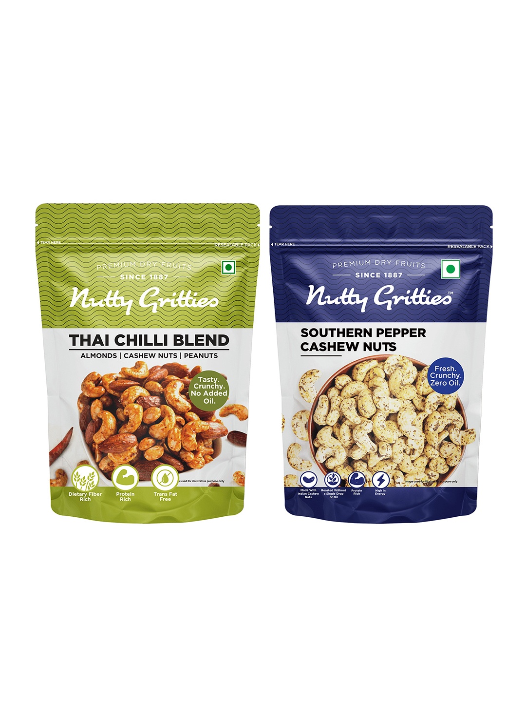 

Nutty Gritties Pack Of 2 Southern Pepper Cashews & Thai Chilli Blend- 200gm Each, White