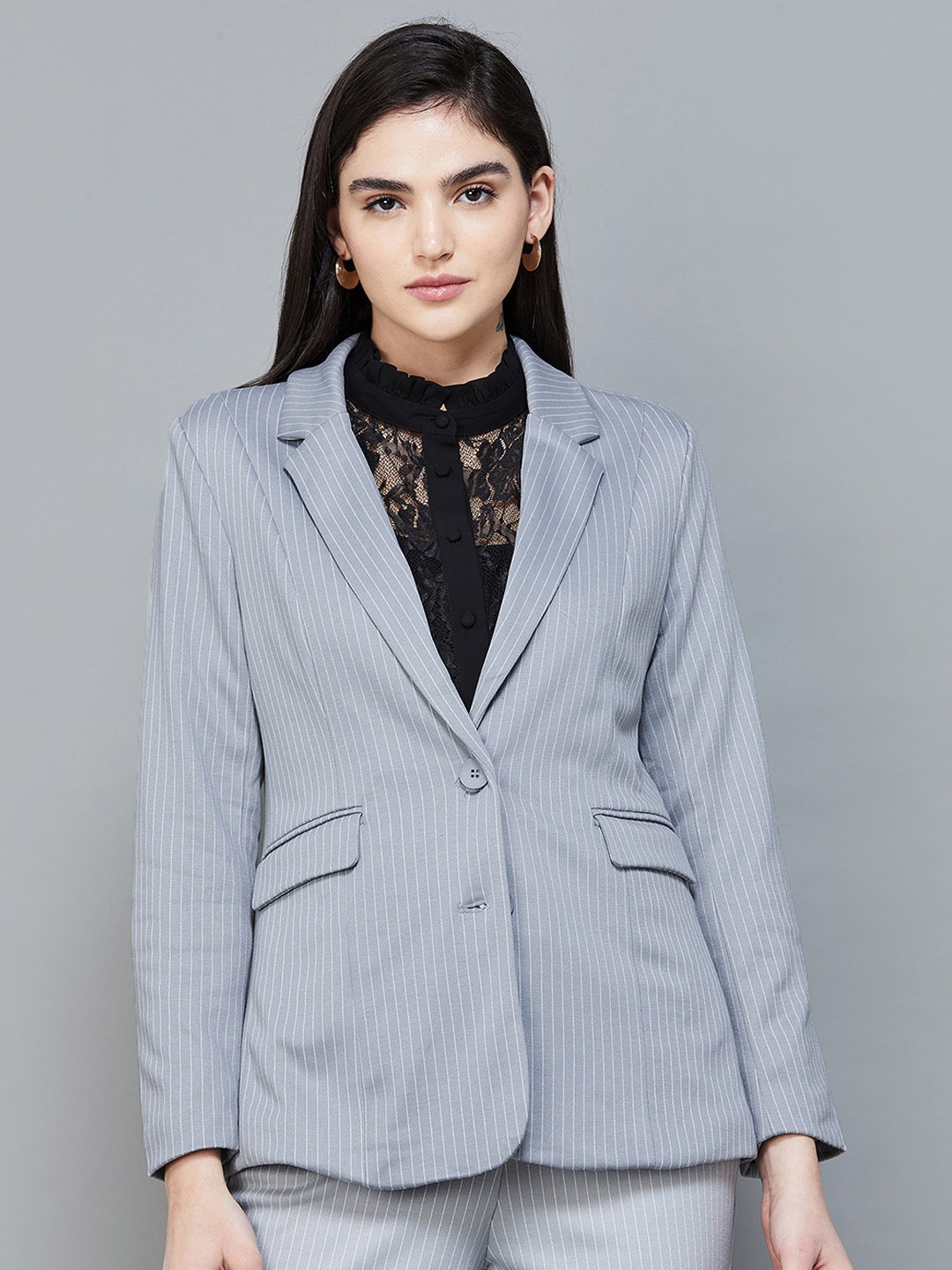 

CODE by Lifestyle Striped Single-Breasted Blazers, Grey