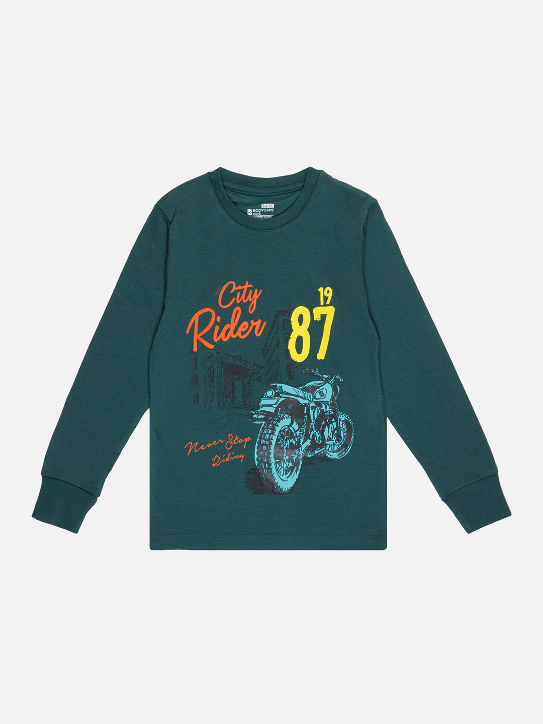 

Bodycare Boys Typography Printed Cotton Applique T-shirt, Green