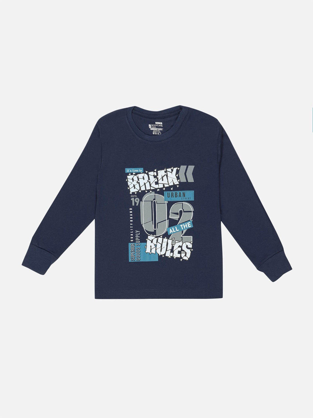 Bodycare Boys Typography Printed Cotton T-shirt, Navy blue