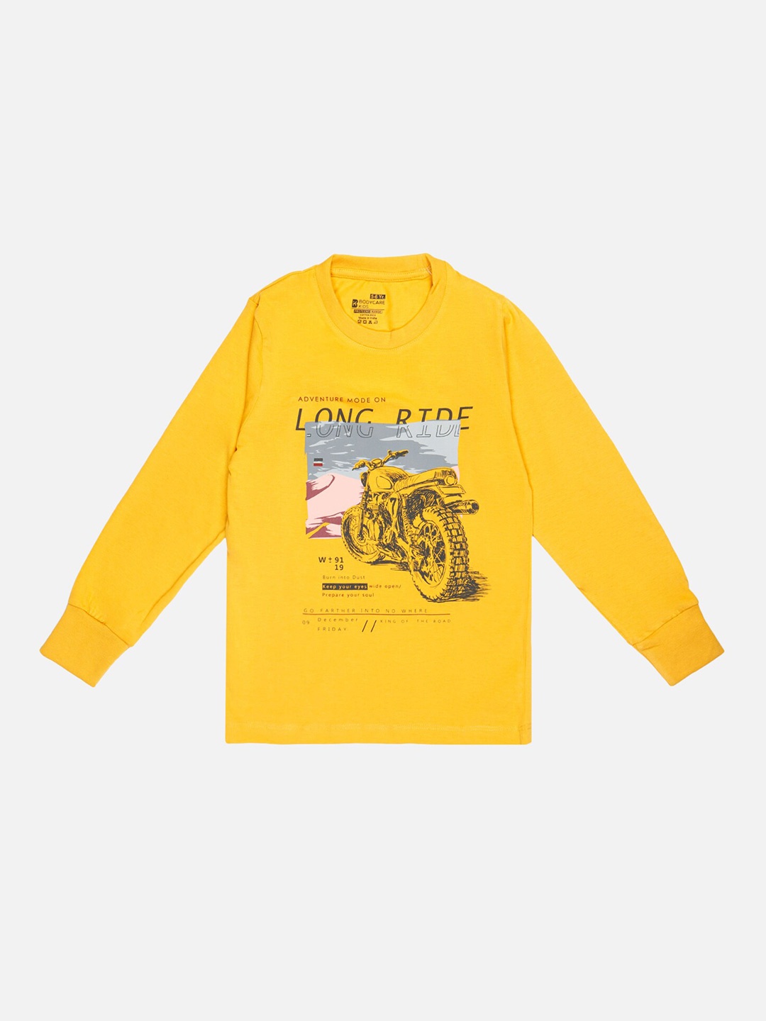 

Bodycare Boys Biker Printed Round Neck Cotton T-shirt, Mustard