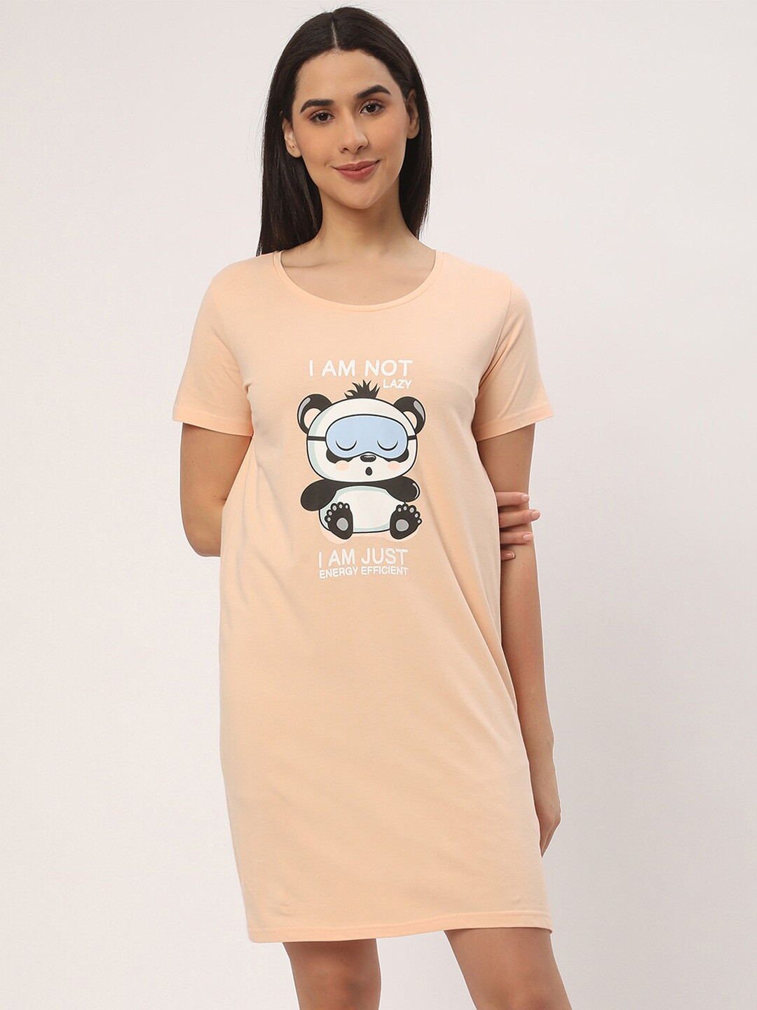 

R&B Printed Round Neck T-shirt Dress, Peach