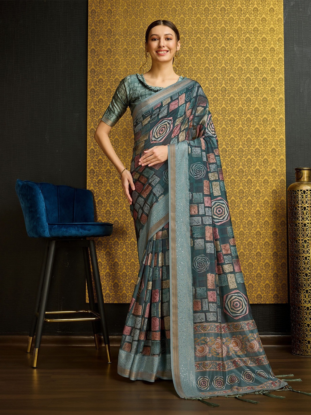 

Mitera Zari Pure Silk Saree, Teal